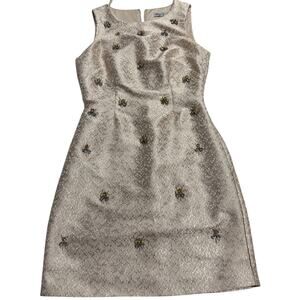 Eliza J. Cocktail Dress Womens Size 2 Beaded Metallic Gold Jeweled Tan EJ4M7073